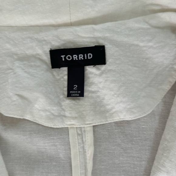 Torrid Women's White Lightweight Blazer Ruched Sleeves 2X Casual Neutral Plus - Picture 5 of 6